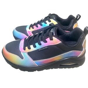 Skechers Street Uno Night Shades Black Rainbow Iridescent Sneakers Womens